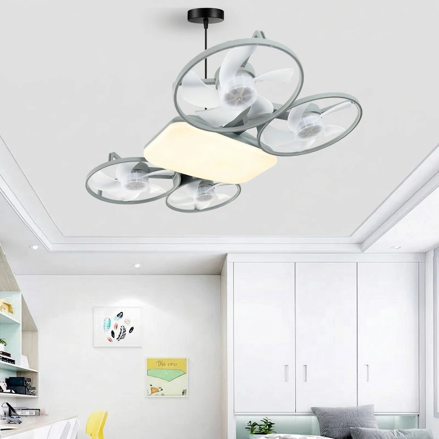 Drone Style Light Fan with 3 Adjustable Color Modes Drone Inspired Led Ceiling Fan Light for Bedroom Living Room Office