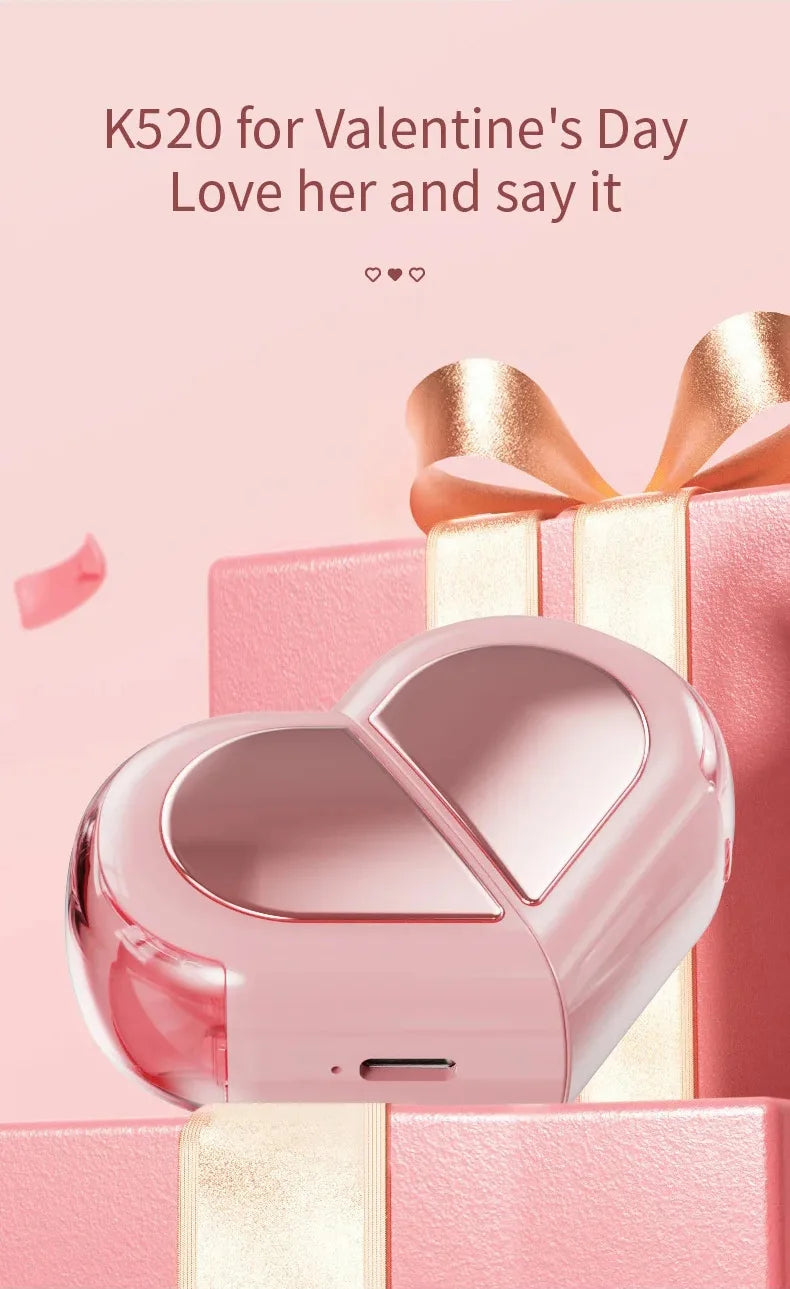 K520 wireless earphones stereo earbuds with rotatable heart-shaped low latency charger suitable for mobile phones and tablets