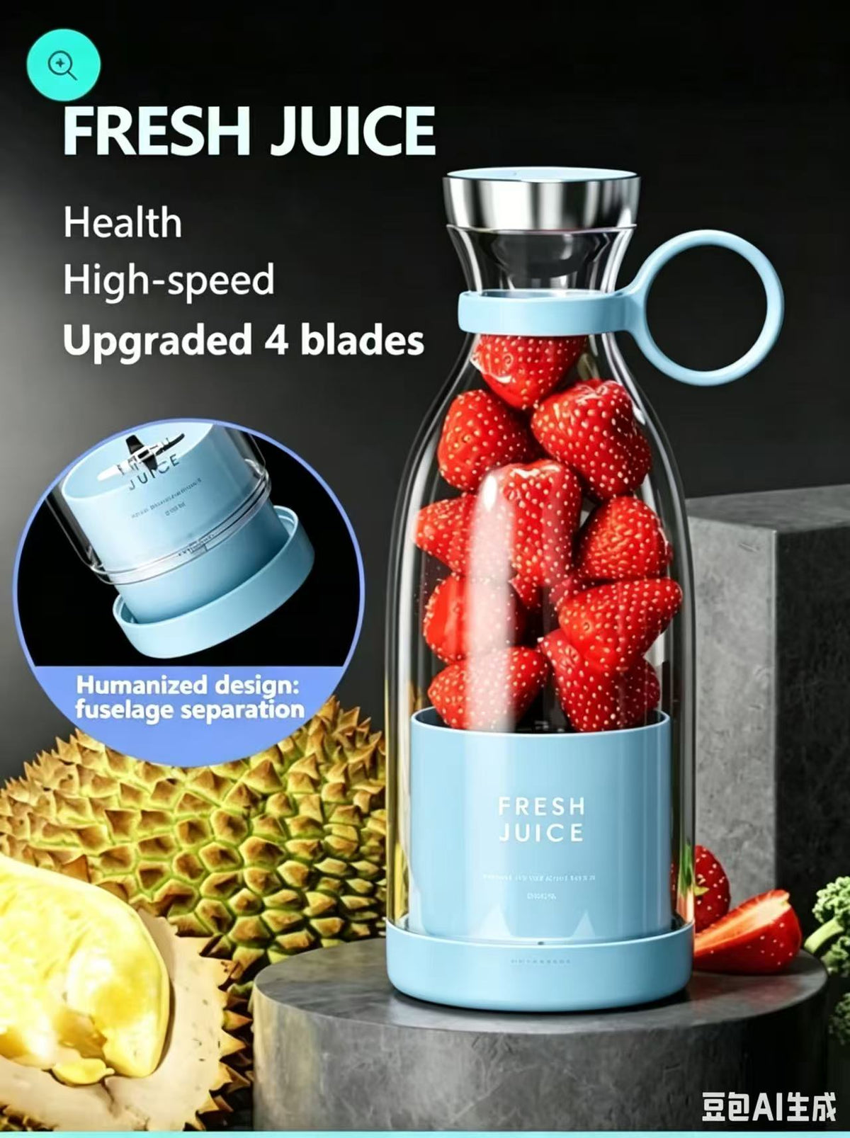 Mini Fast Juice Juicer Fresh Fruits Mixer Smoothie Bottle Handheld 6-blade USB Rechargeable Multifunctional Fruit Blender